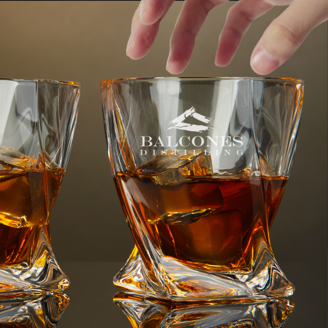 Custom Engraved Balcones Whiskey Glass – 10 oz Twisted Rocks Glass