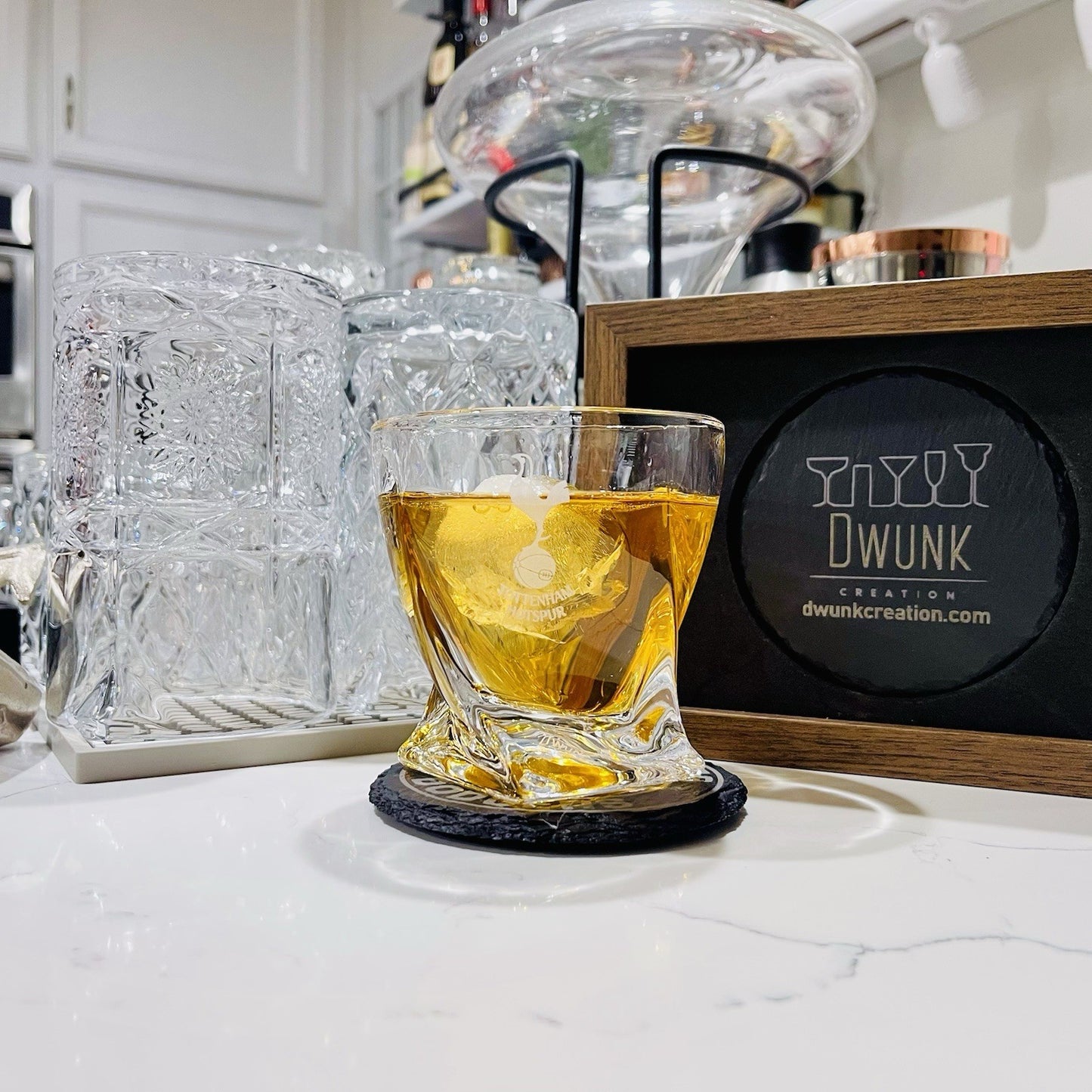 Custom Engraved Tottenham Hotspur Whiskey Glass – 10 oz Twisted Rocks Glass