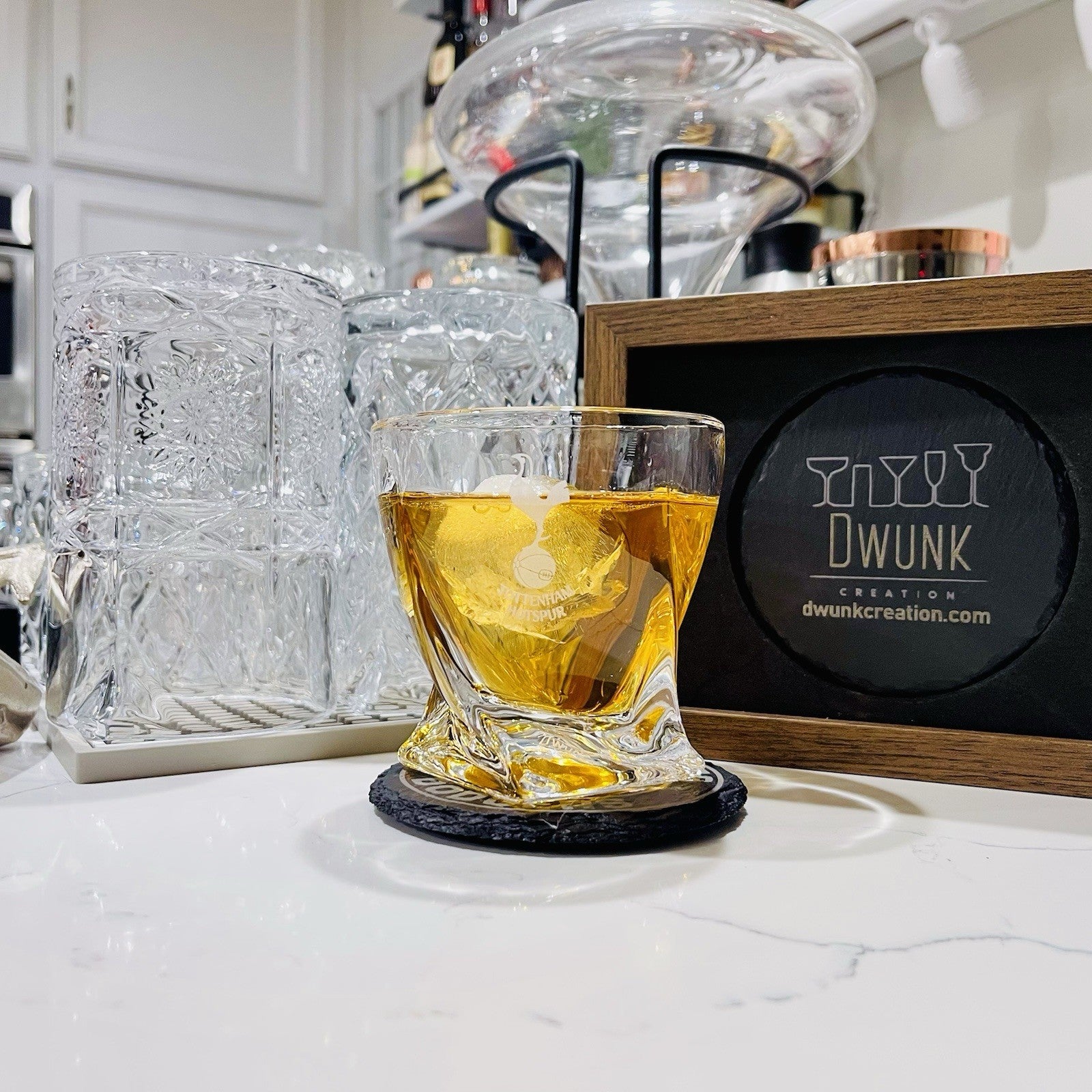 Custom Engraved Tottenham Hotspur Whiskey Glass – 10 oz Twisted Rocks Glass