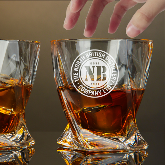 Custom Engraved North British Whiskey Glass – 10 oz Twisted Rocks Glass