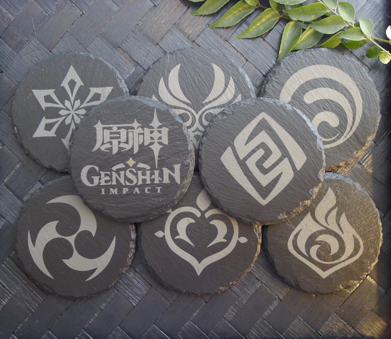Genshin Impact Archon Slate Coaster Set of 8 Elemental Inspired Gaming Gear