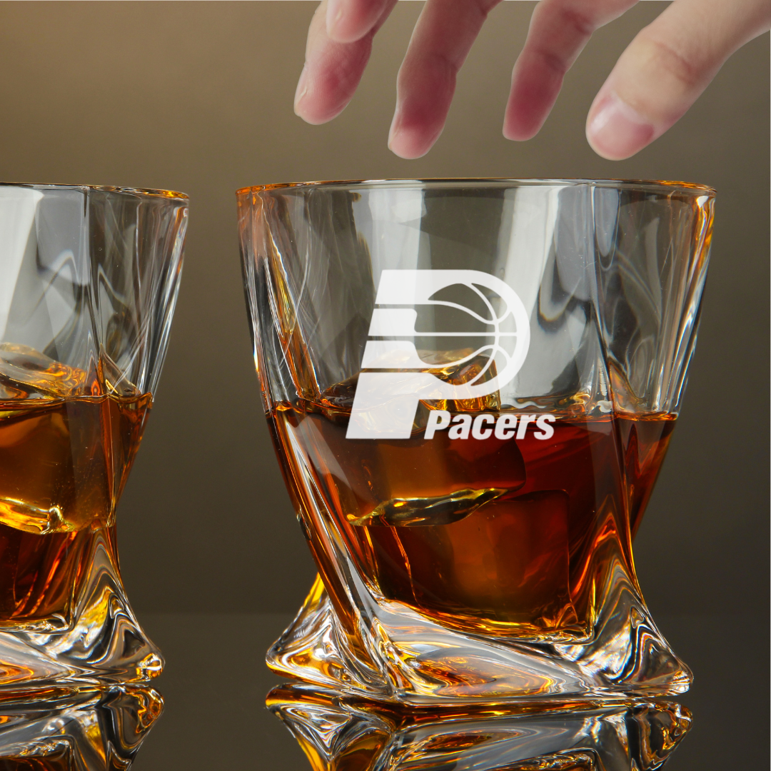 Custom Engraved Indiana Pacers Whiskey Glass – 10 oz Twisted Rocks Glass