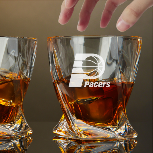 Custom Engraved Indiana Pacers Whiskey Glass – 10 oz Twisted Rocks Glass