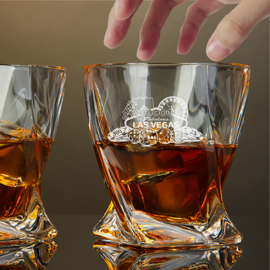 Custom Engraved Las Vegas Casino Theme Whiskey Glass – 10 oz Twisted Rocks Glass
