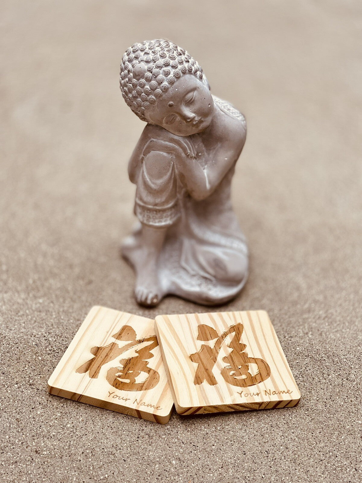 Fortune Chinese Calligraphy Wooden Coaster Brand New Laser Engraved Hand Made
