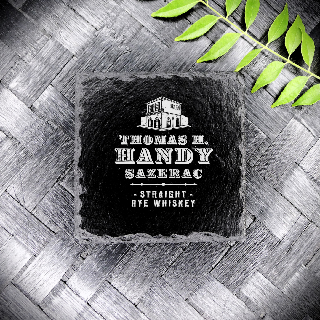 New Handcrafted Laser Engraved Thomas H. Handy Sazerac Square Slate Coaster