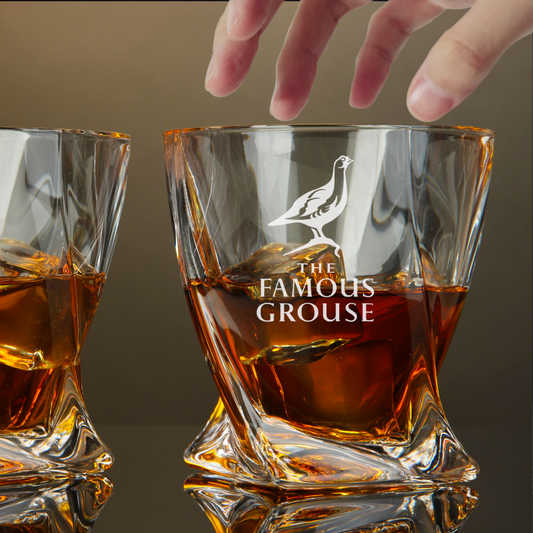 Custom Engraved The Famous Grouse Whiskey Glass – 10 oz Twisted Rocks Glass