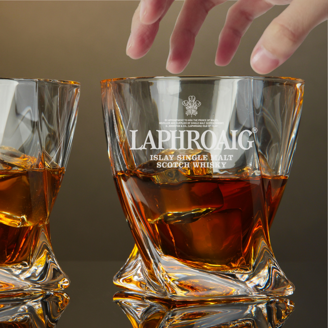Custom Engraved Laphroaig Whiskey Glass – 10 oz Twisted Rocks Glass New