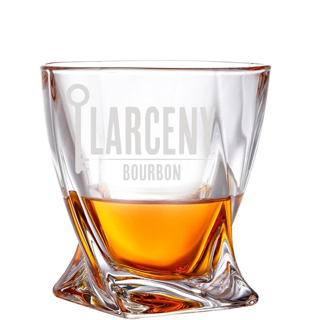 Custom Engraved Larceny Bourbon Whiskey Glass – 10 oz Twisted Rocks Glass New