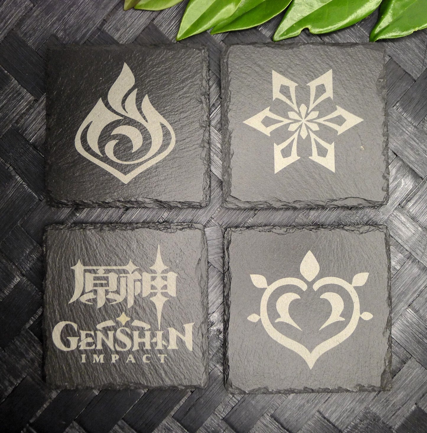 Genshin Impact Archon Slate Coaster Set of 8 Elemental Inspired Gaming Gear