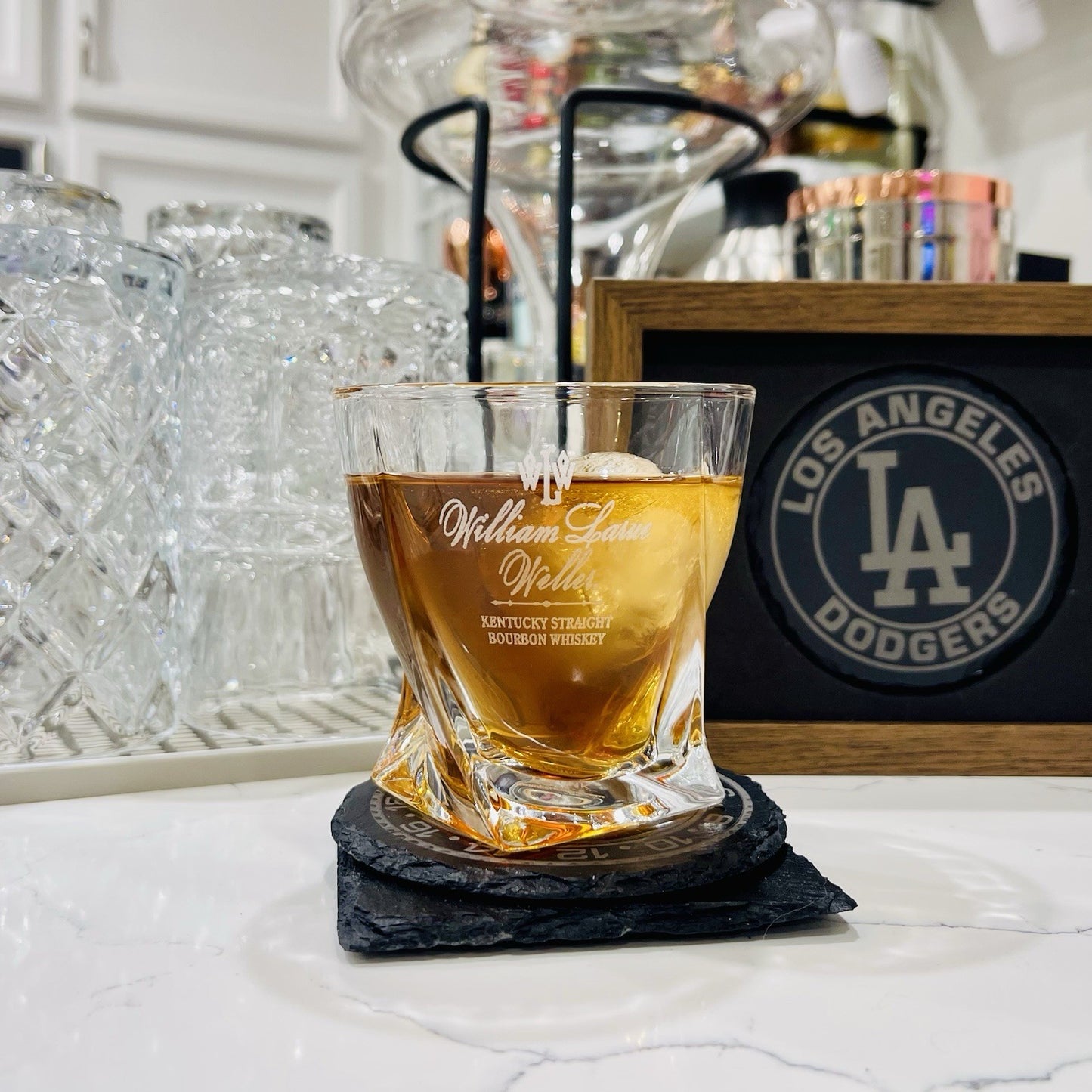 Custom Engraved William Larue Weller Whiskey Glass – 10 oz Twisted Rocks Glass