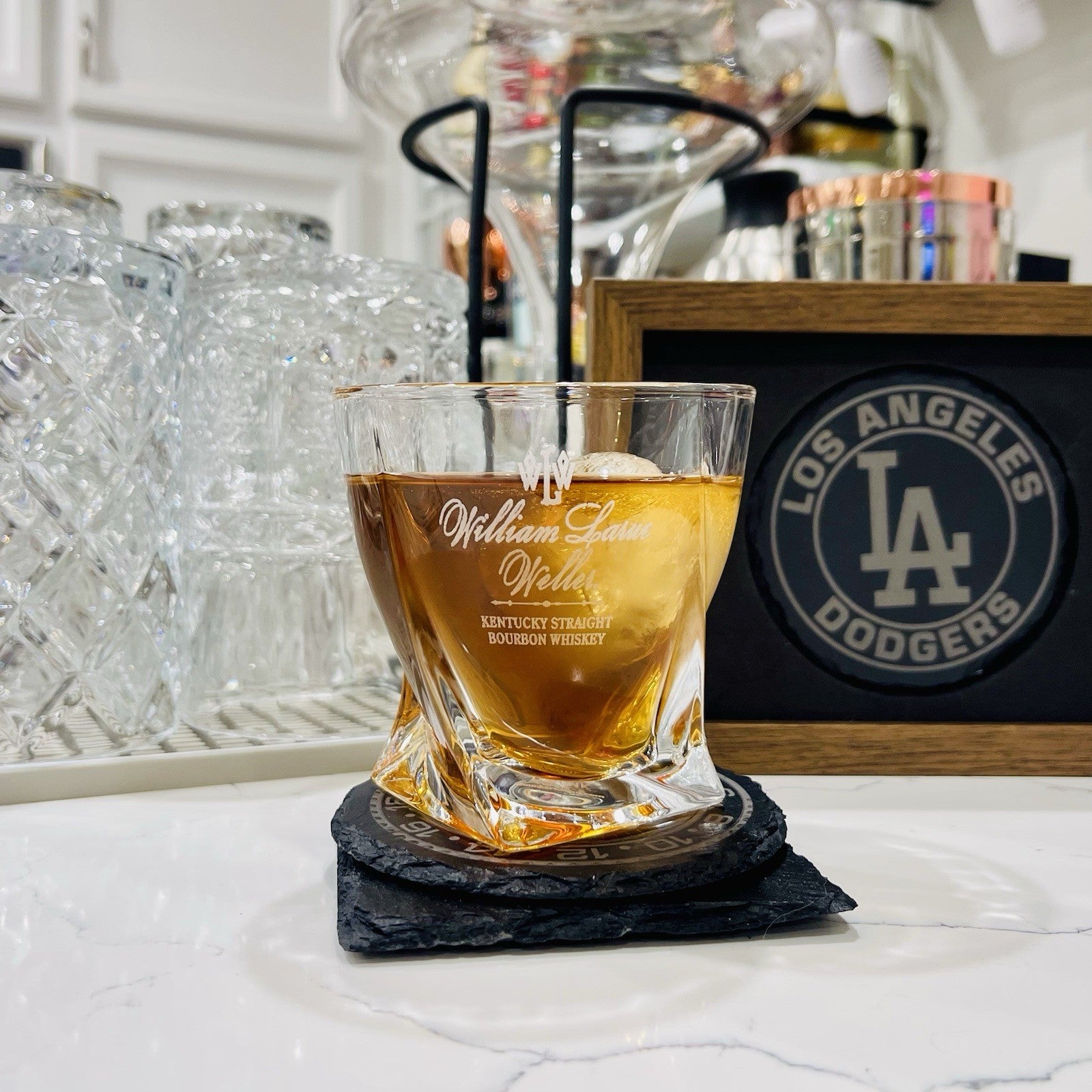 Custom Engraved William Larue Weller Whiskey Glass – 10 oz Twisted Rocks Glass