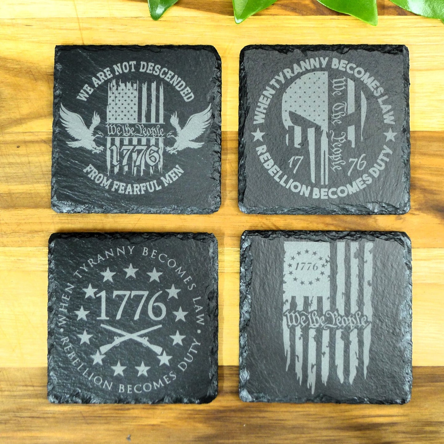Patriotic 1776 America Flag Slate Coaster Set Brand New Hand Made Laser Engraved