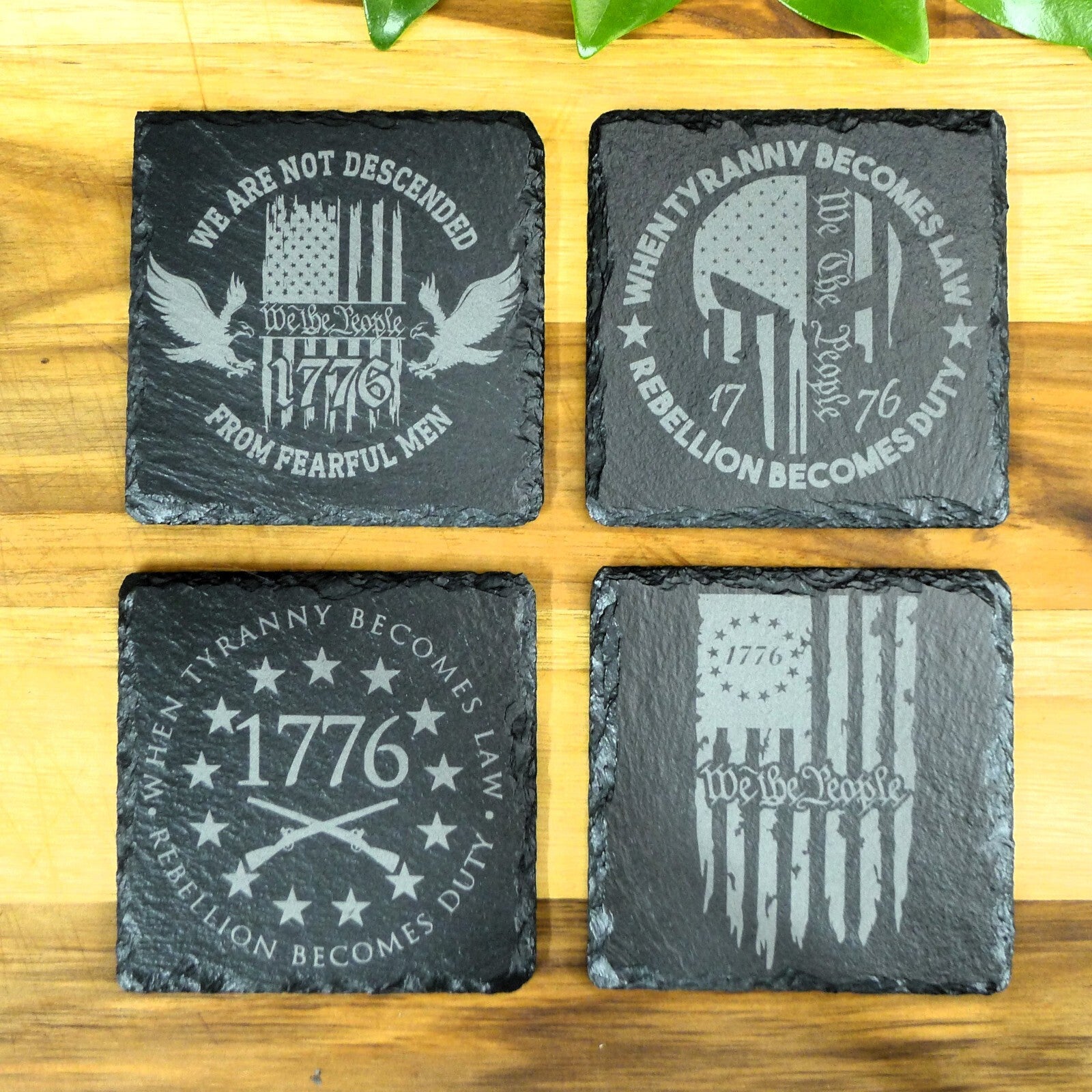 Patriotic 1776 America Flag Slate Coaster Set Brand New Hand Made Laser Engraved