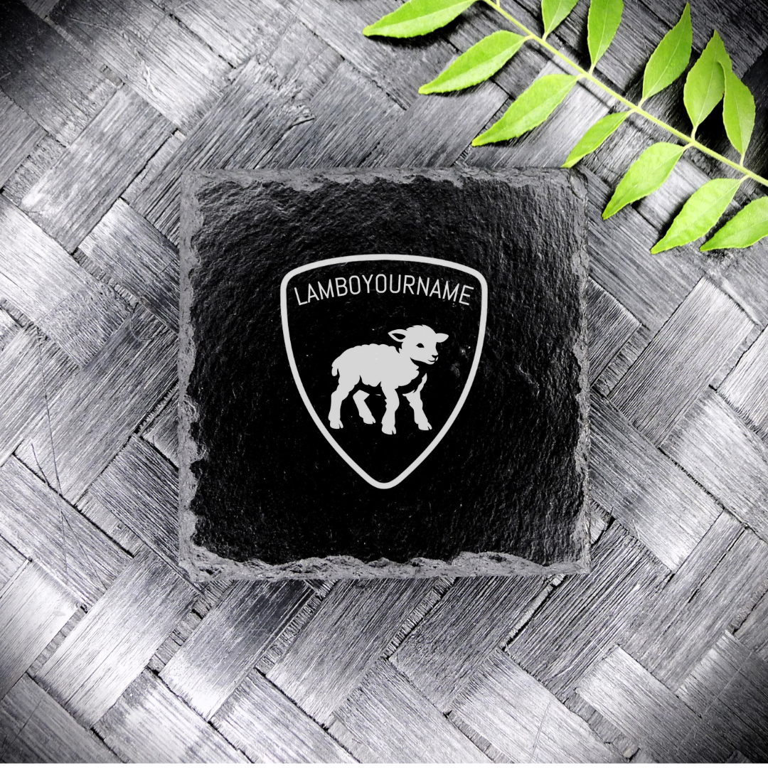 LAMBOYOURNAME Slate Coaster Personalized Handcrafted Laser Engraved Square