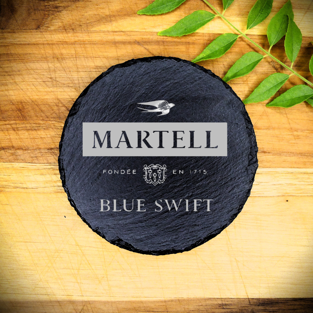 Martell Blue Swift Slate Coaster Brand New Handcrafted Laser Engraved Round