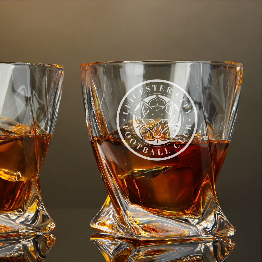 Custom Engraved Leicester City F.C. Whiskey Glass – 10 oz Twisted Rocks Glass