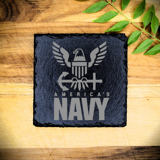 Custom Engraved U.S. Navy Slate Coaster – 4" Square Drink Coaster