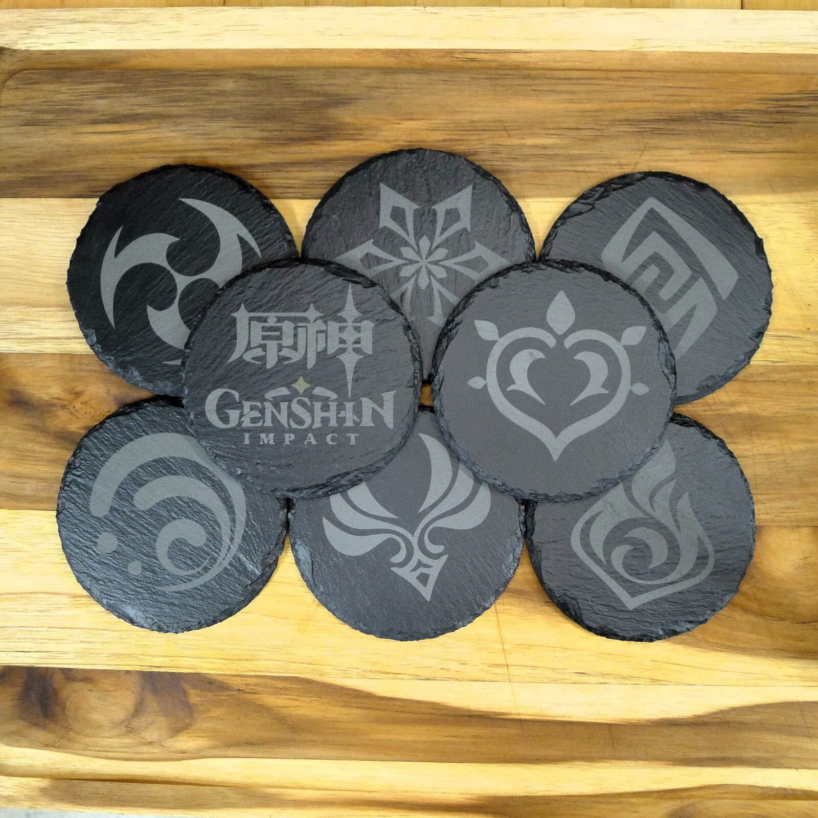 Genshin Impact Archon Slate Coaster Set of 8 Elemental Inspired Gaming Gear