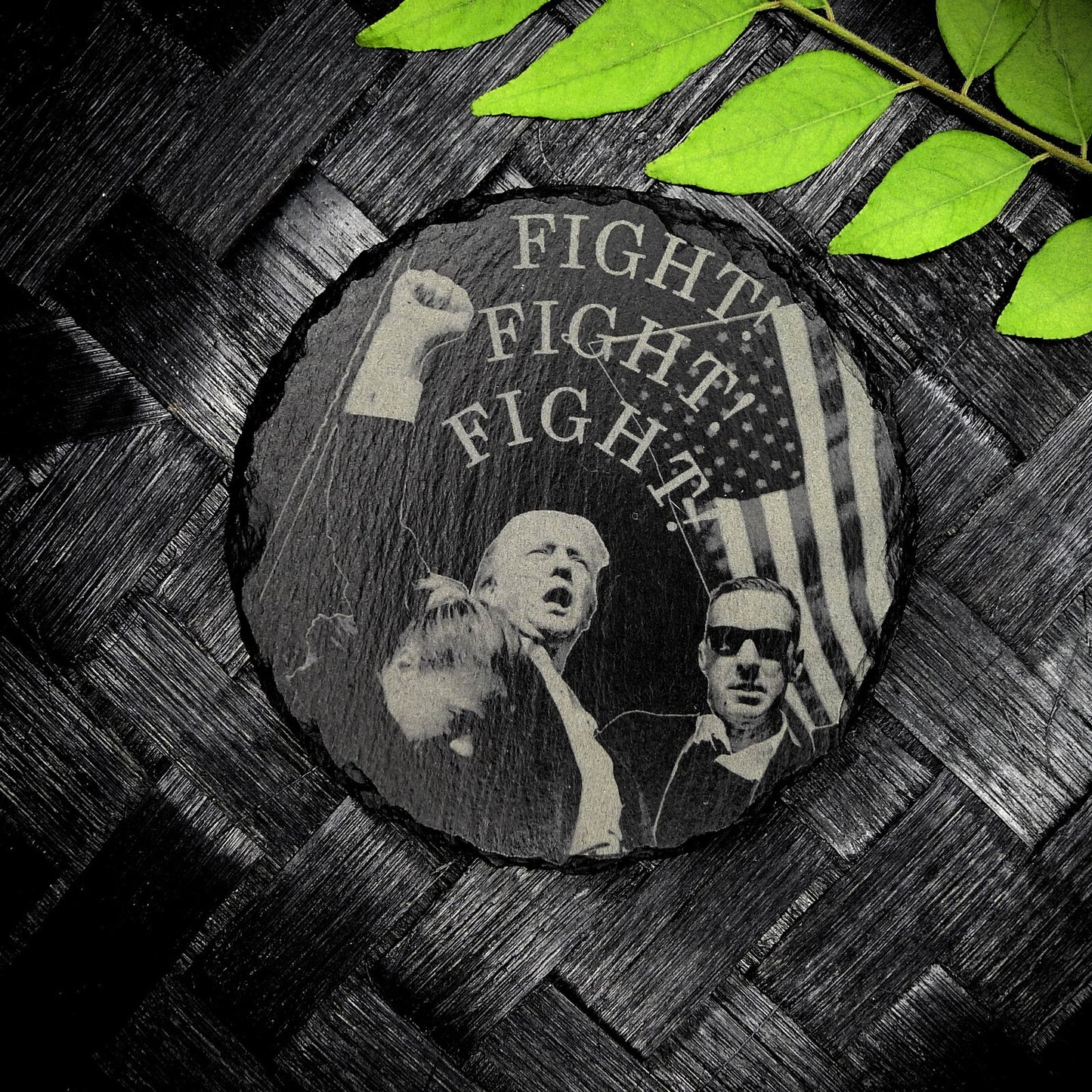 Trump 2024 FIGHT Never Surrender Assassination MAGA Slate Coaster Set