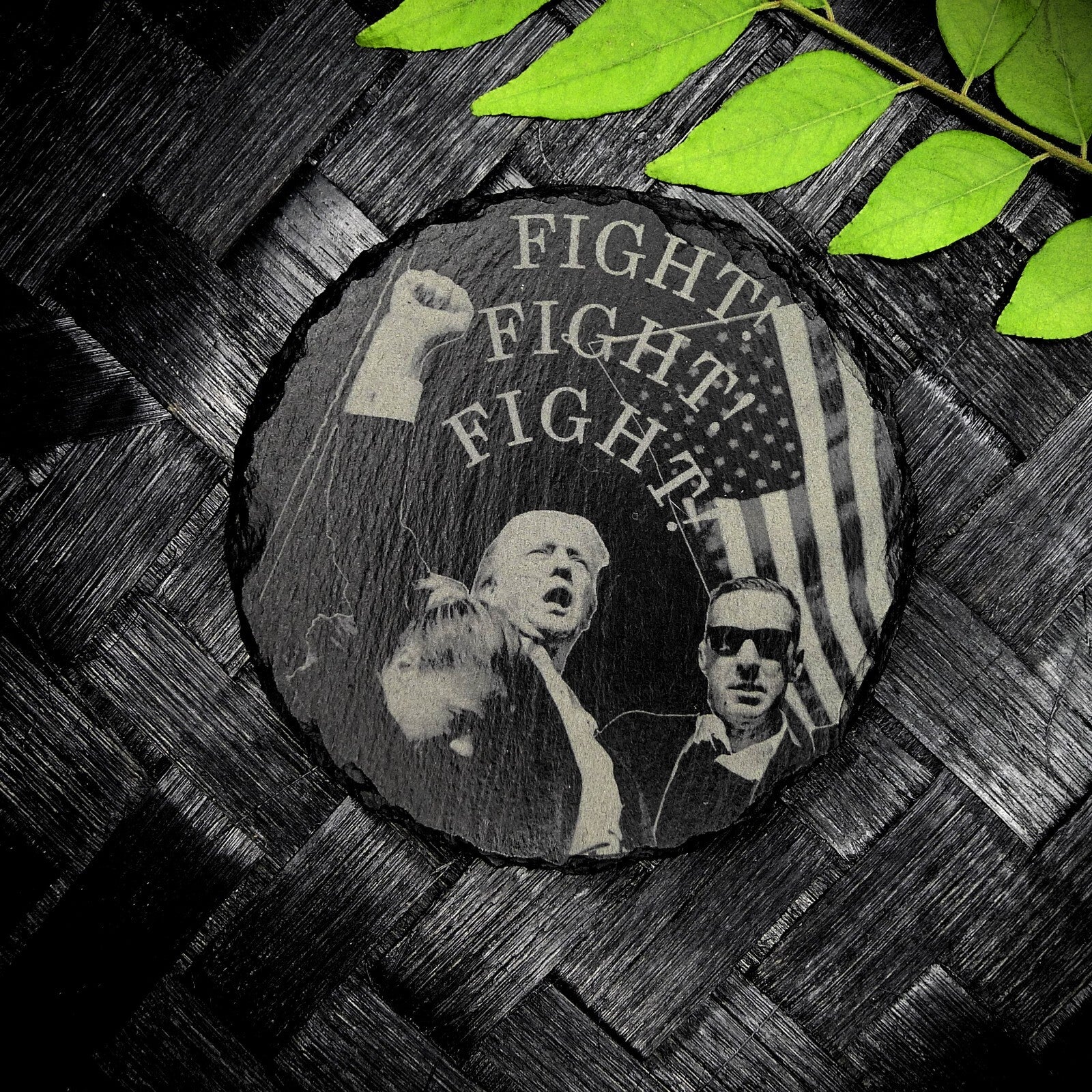 Trump 2024 FIGHT Never Surrender Assassination MAGA Slate Coaster Set