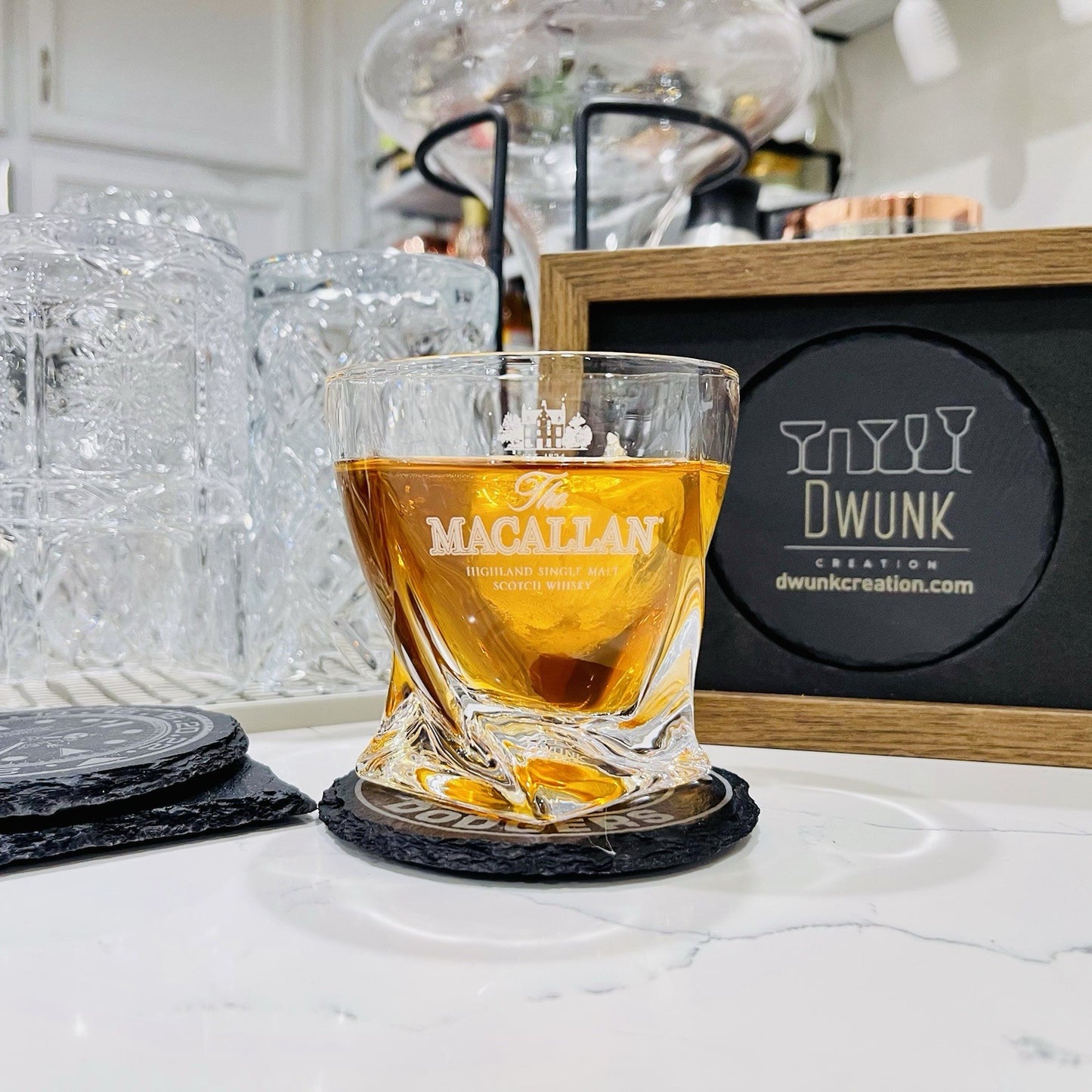 Custom Engraved The Macallan Single Malt Whiskey Glass 10 oz Twisted Rock Glass