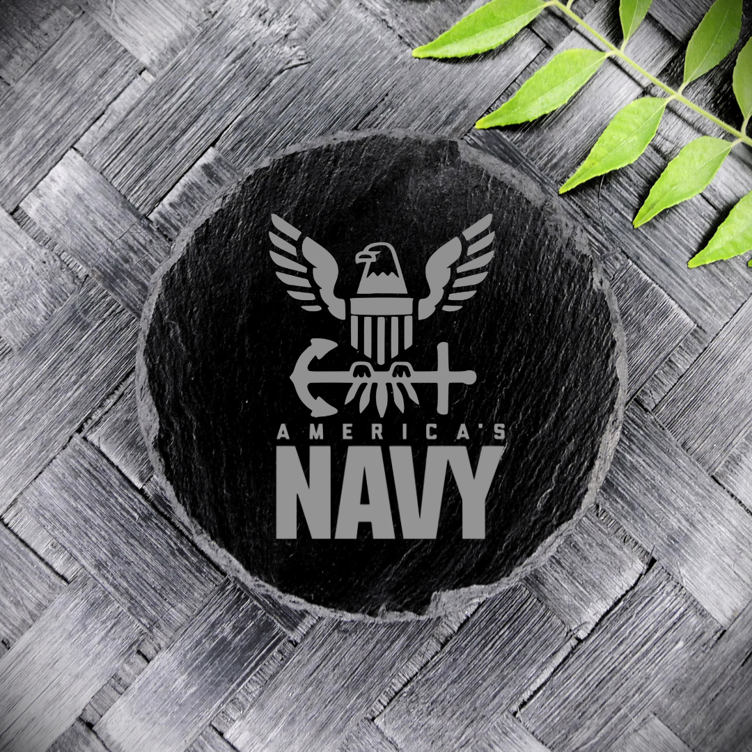 Custom Engraved U.S. Navy Slate Coaster – 4" Round Drink Coaster