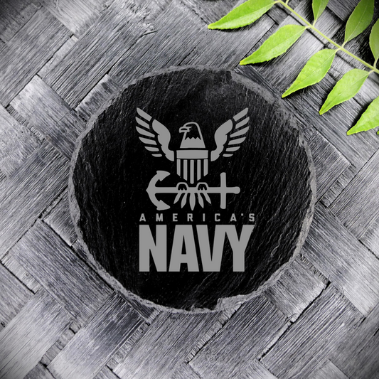 Custom Engraved U.S. Navy Slate Coaster – 4" Round Drink Coaster