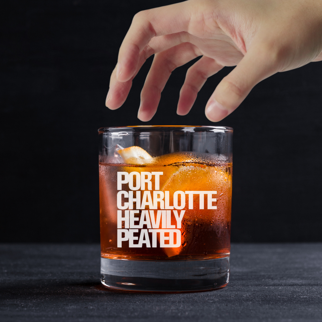 Custom Engraved Port Charlotte Whiskey Glass – 11 oz Standard Rocks Glass