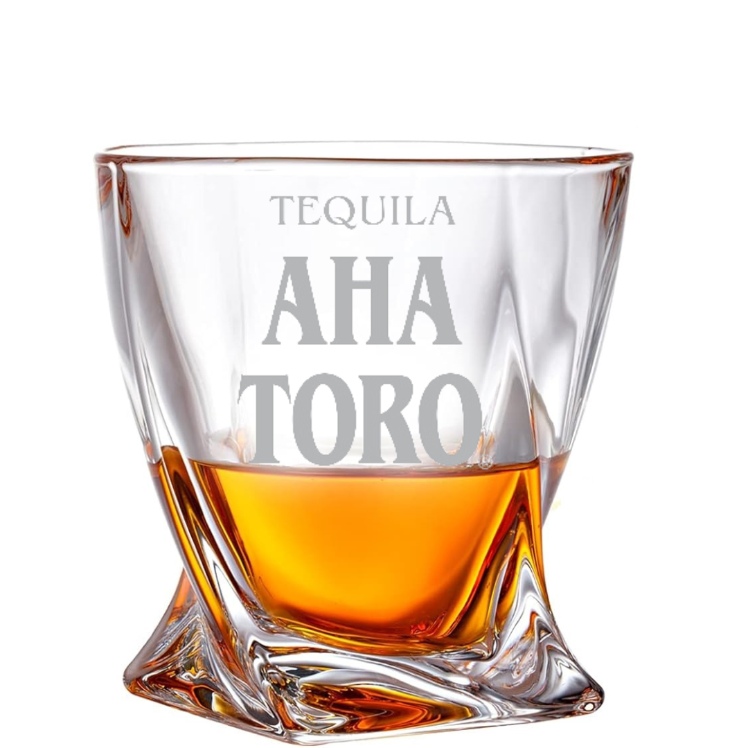 Custom Engraved Aha Toro Whiskey Glass – 10 oz Twisted Rocks Glass New