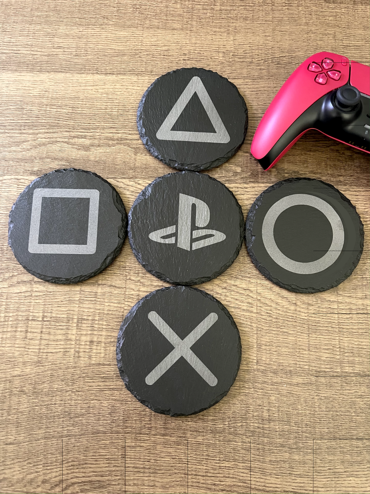 PlayStation Slate Coaster Set Gaming Decor PS5 Inspired Brand New Laser Engraved