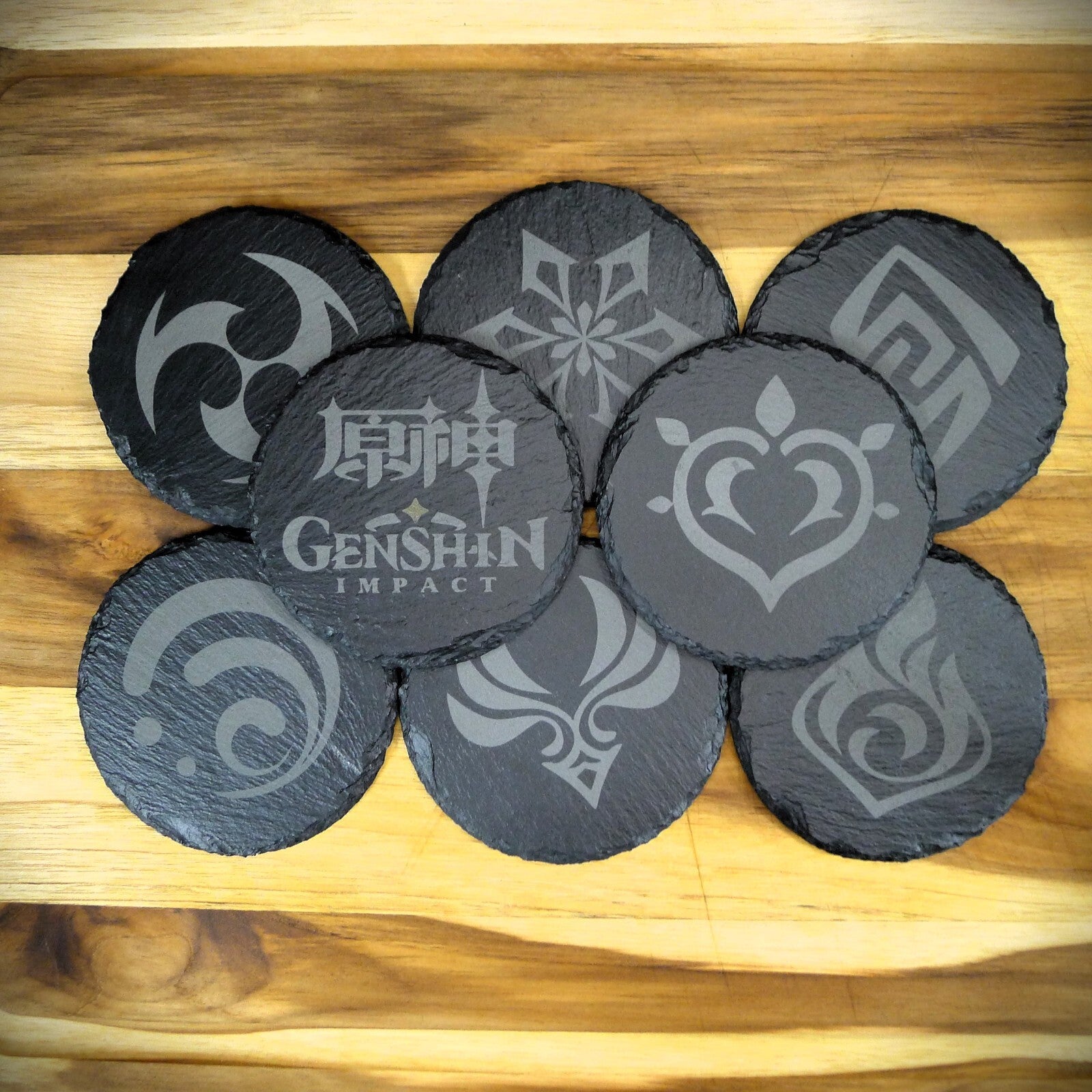 Genshin Impact Archon Slate Coaster Set of 8 Elemental Inspired Gaming Gear