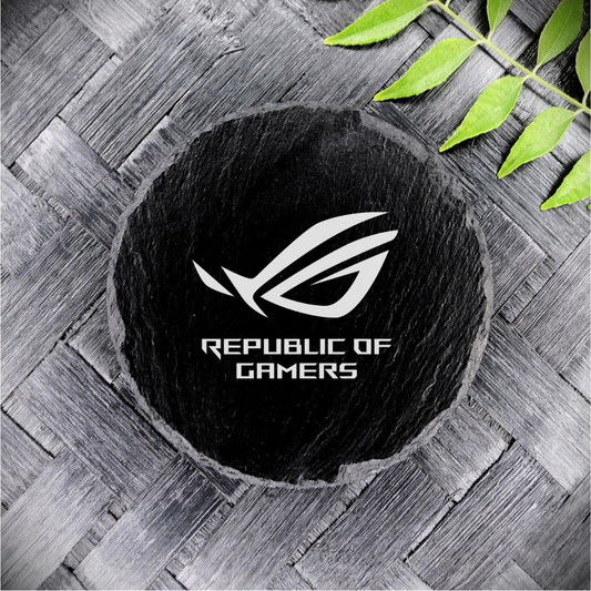 ROG Gamer Style Slate Coaster – Handcrafted Engraved Round