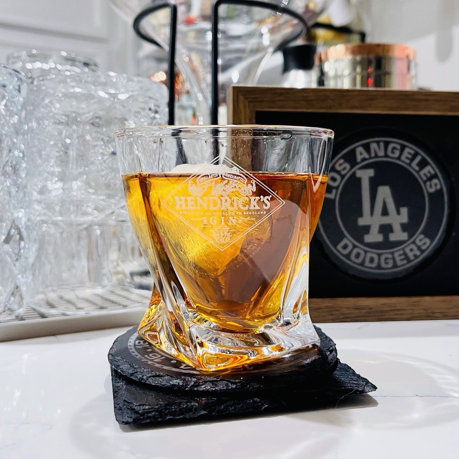 Custom Engraved Hendricks Gin Glass – 10 oz Twisted Rocks Glass New
