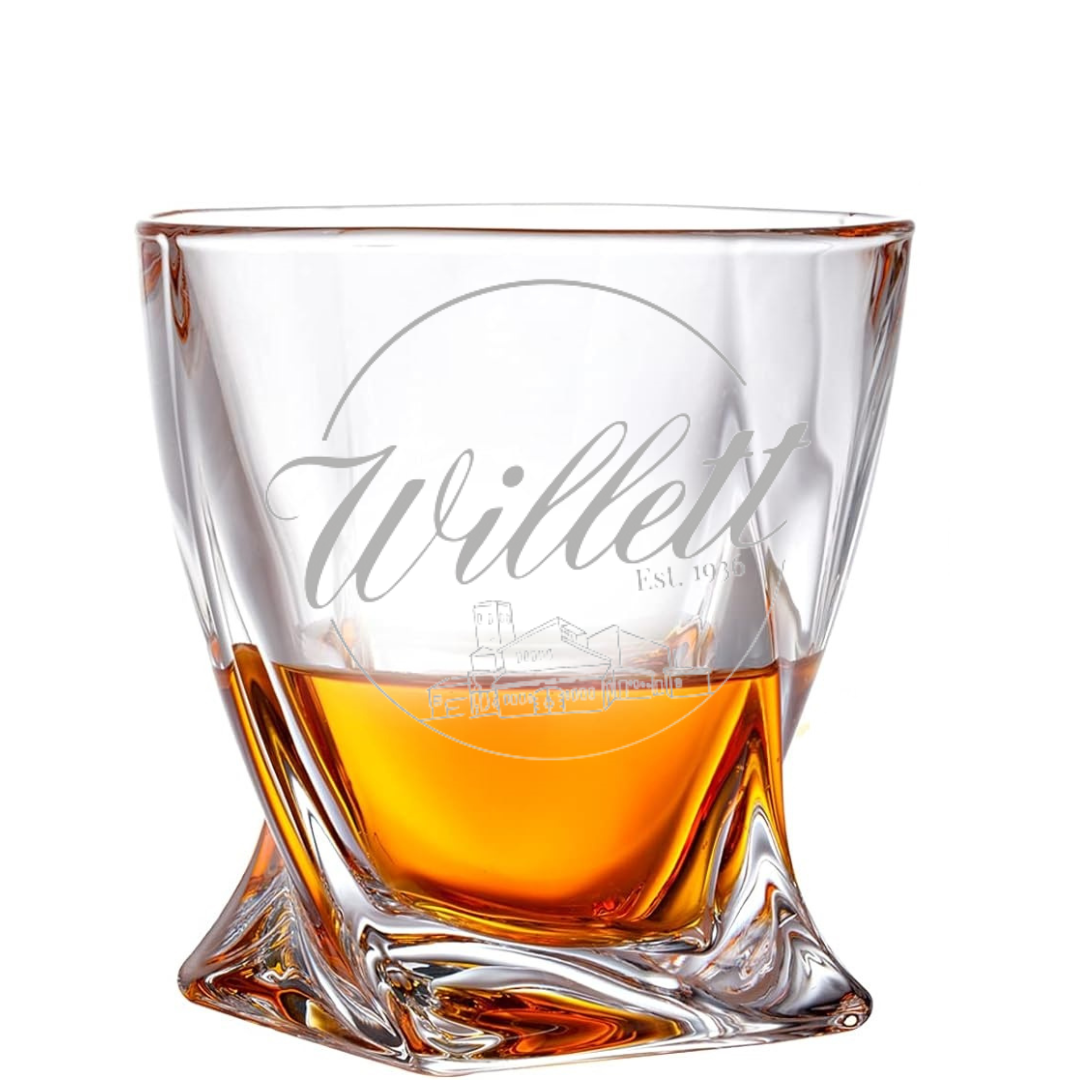 Custom Engraved Willett Bourbon Whiskey Glass – 10 oz Twisted Rocks Glass NEW