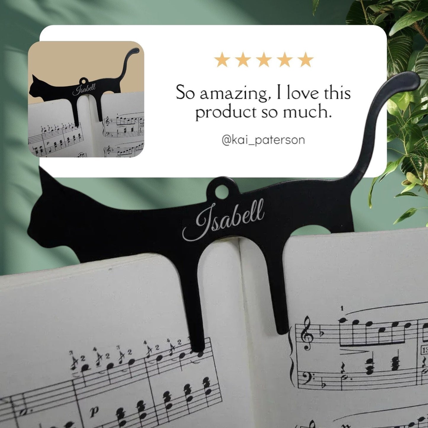 Personalized Metal Cat Shape Music Book Page Holder Clip Laser Engrave Name