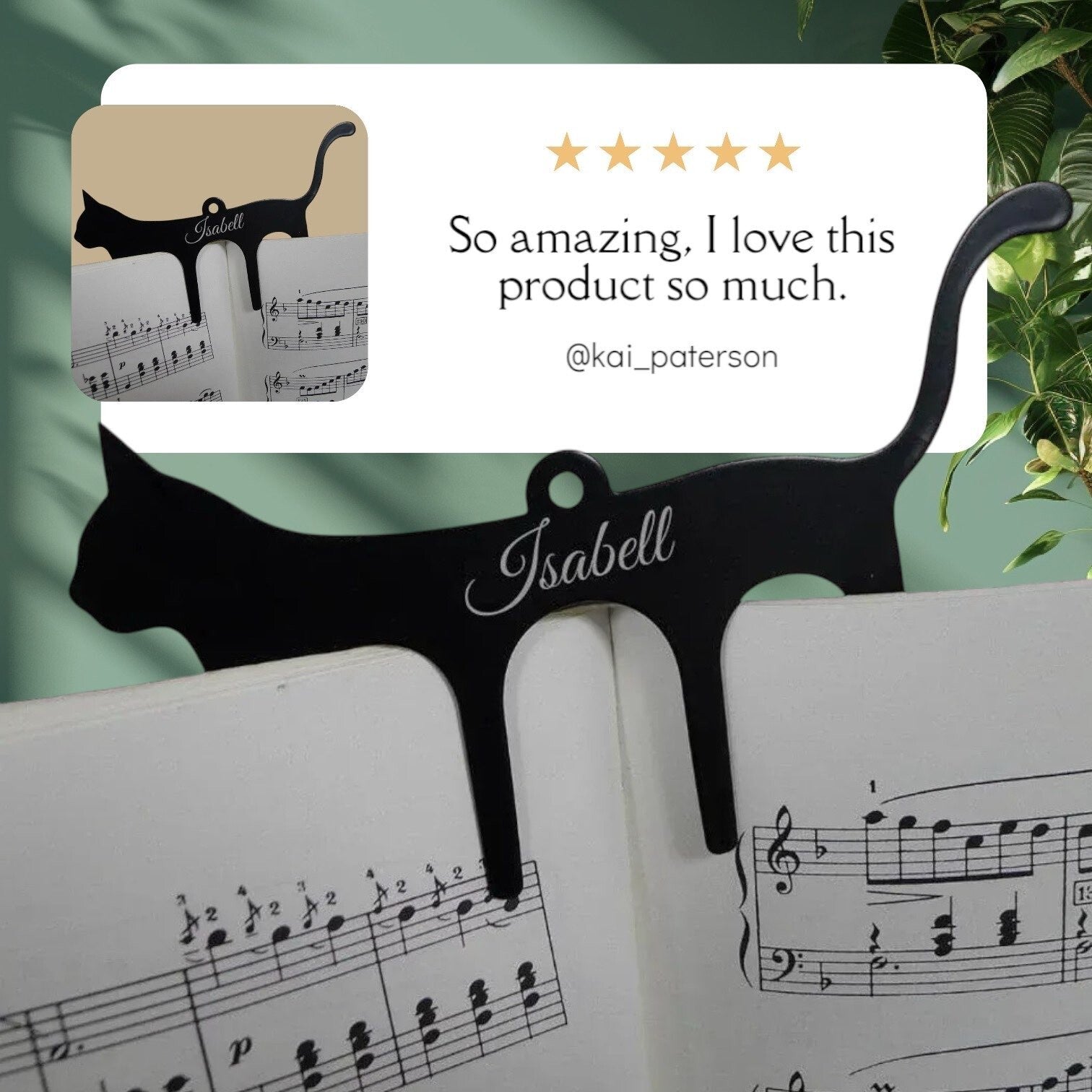 Personalized Metal Cat Shape Music Book Page Holder Clip Laser Engrave Name