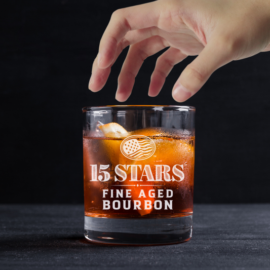 Custom Engraved 15 Stars Bourbon Whiskey Glass – 11 oz Standard Rocks Glass