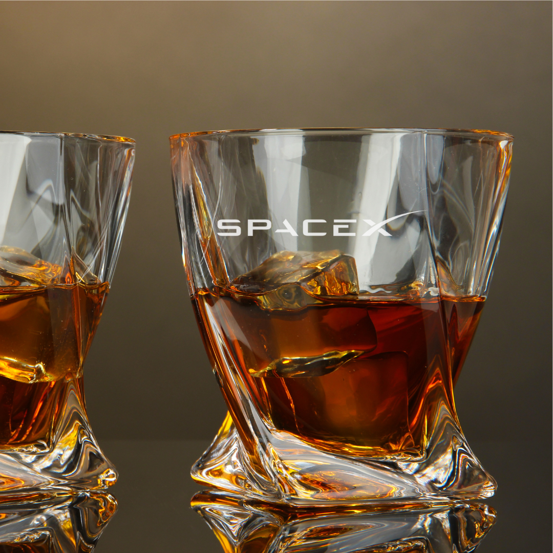 Custom Engraved SpaceX Whiskey Glass – 10 oz Twisted Rocks Glass