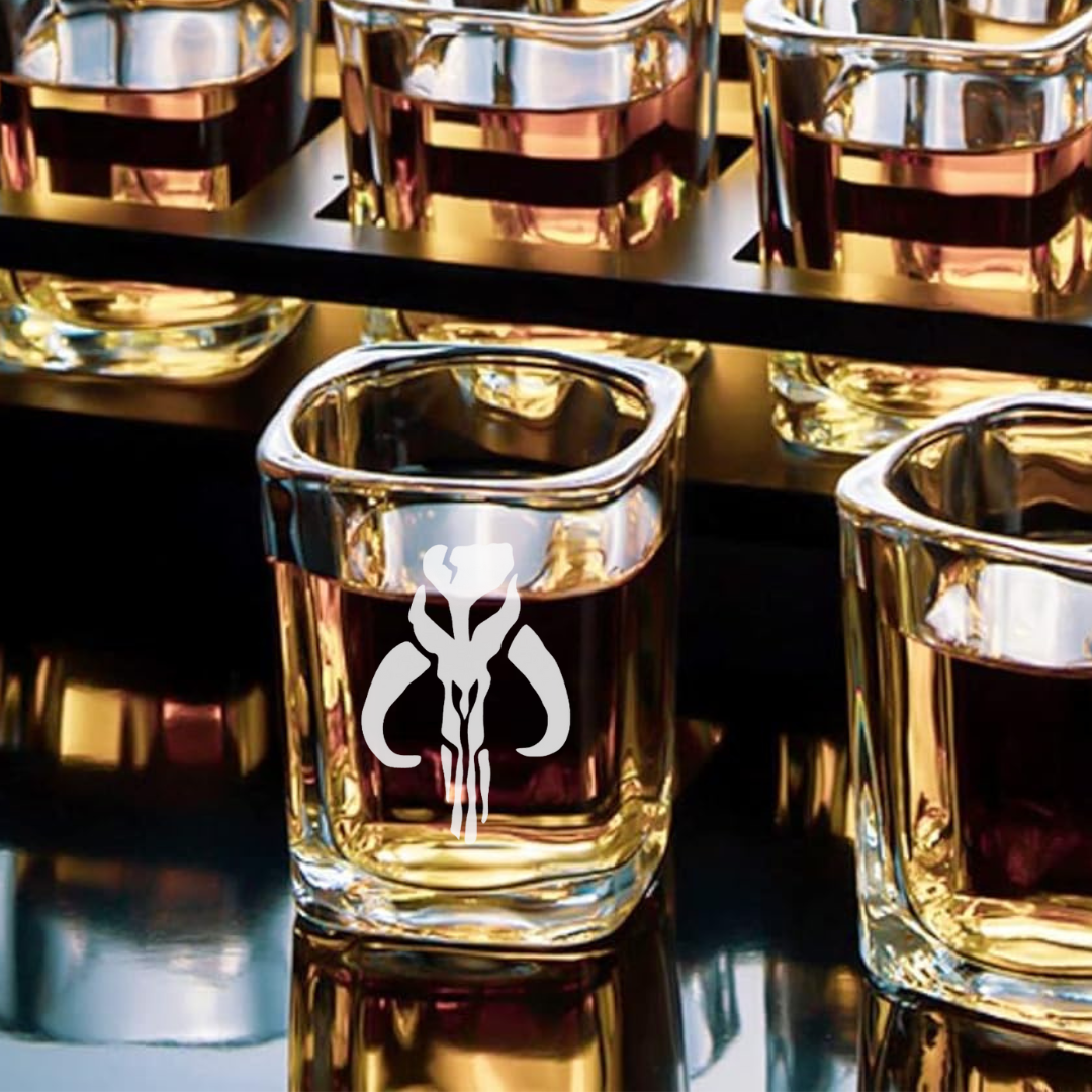 Custom Engraved Boba Fett Skull Shot Glass – 2.2 oz Square Shot Glass