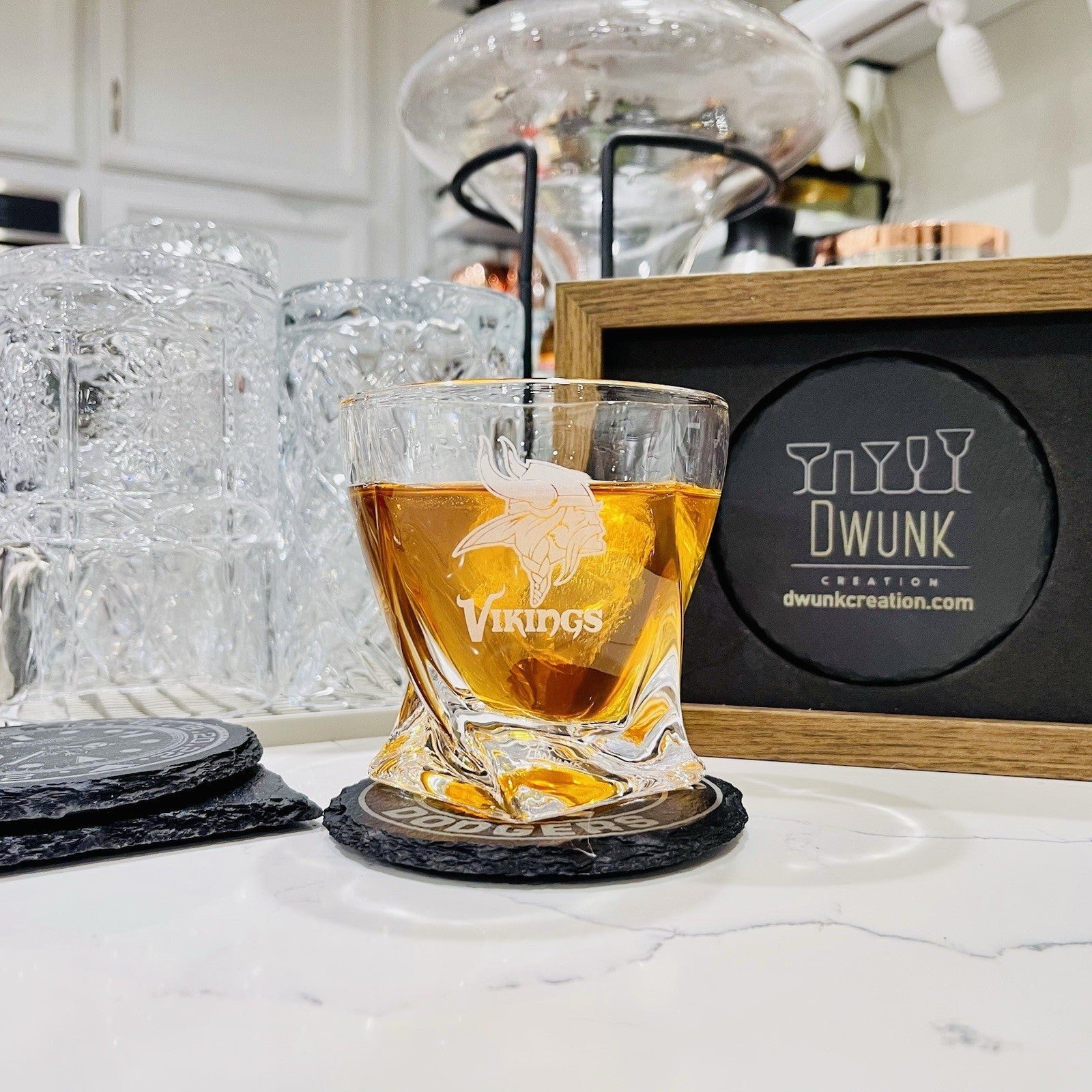 Custom Engraved Minnesota Vikings Whiskey Glass – 10 oz Twisted Rocks Glass