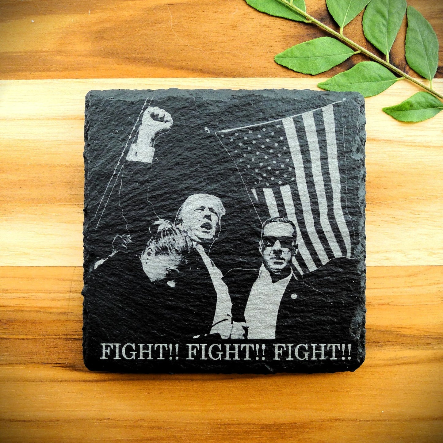 Trump Trump 2024 FIGHT FIGHT FIGHT Slate Coaster Patriotic Home Decor MAGA 
