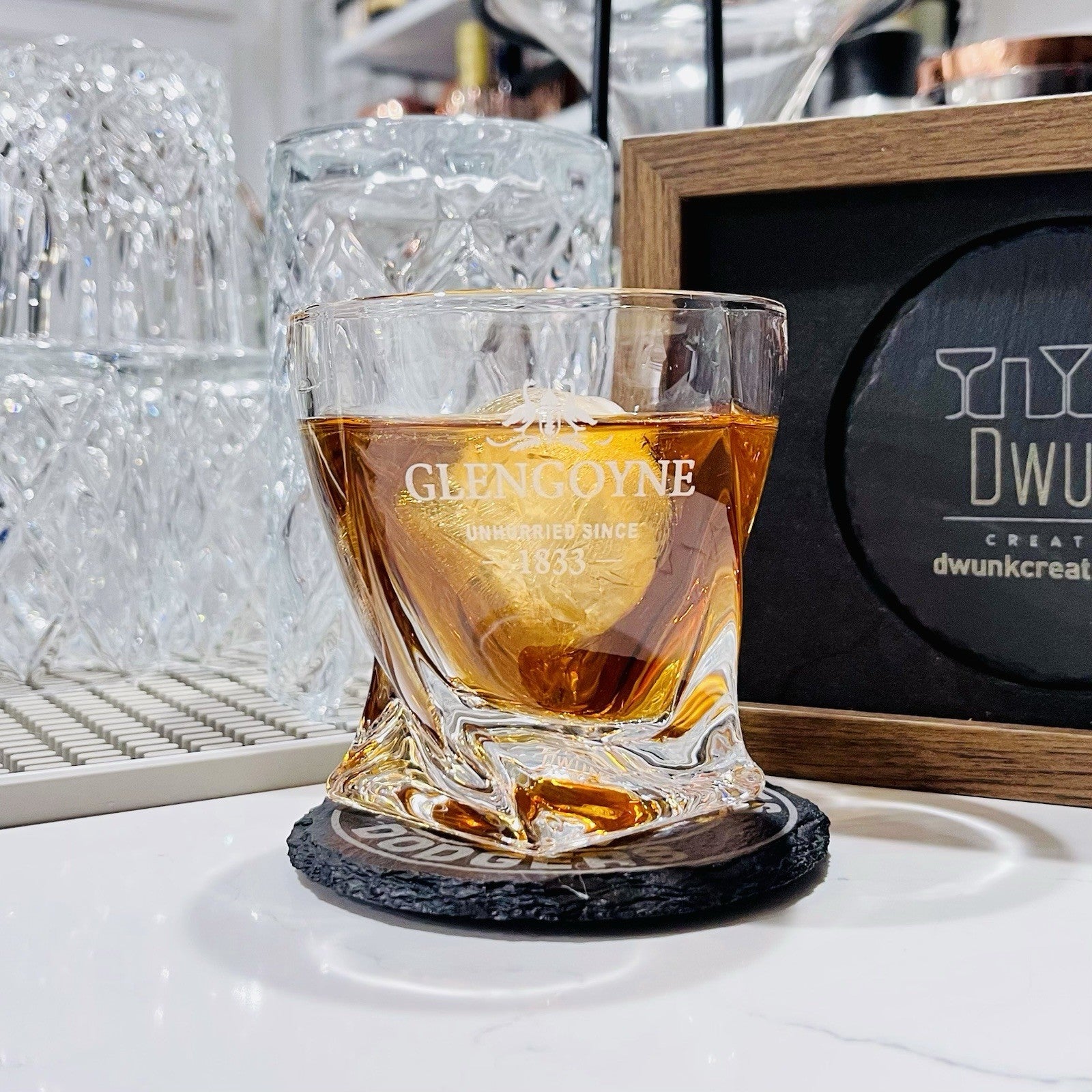 Custom Engraved Glengoyne Whiskey Glass – 10 oz Twisted Rocks Glass