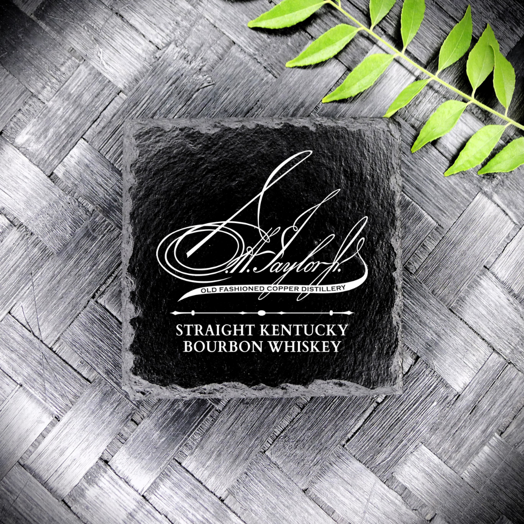 New Handcrafted Laser Engraved E.H. Taylor Bottled in Bond Square Slate Coaster