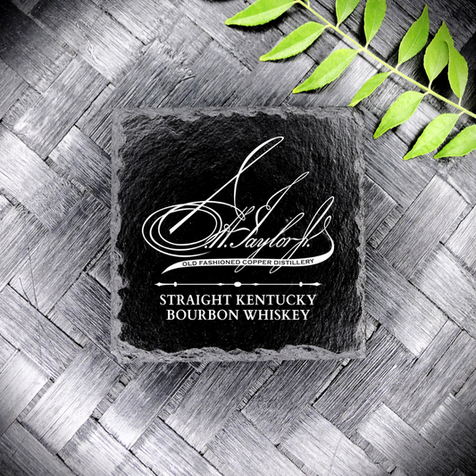 New Handcrafted Laser Engraved E.H. Taylor Bottled in Bond Square Slate Coaster