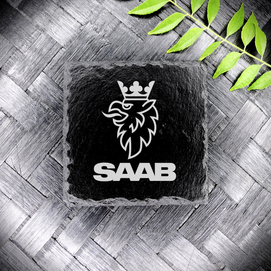 SAAB Style Slate Coaster – Handcrafted Engraved Square