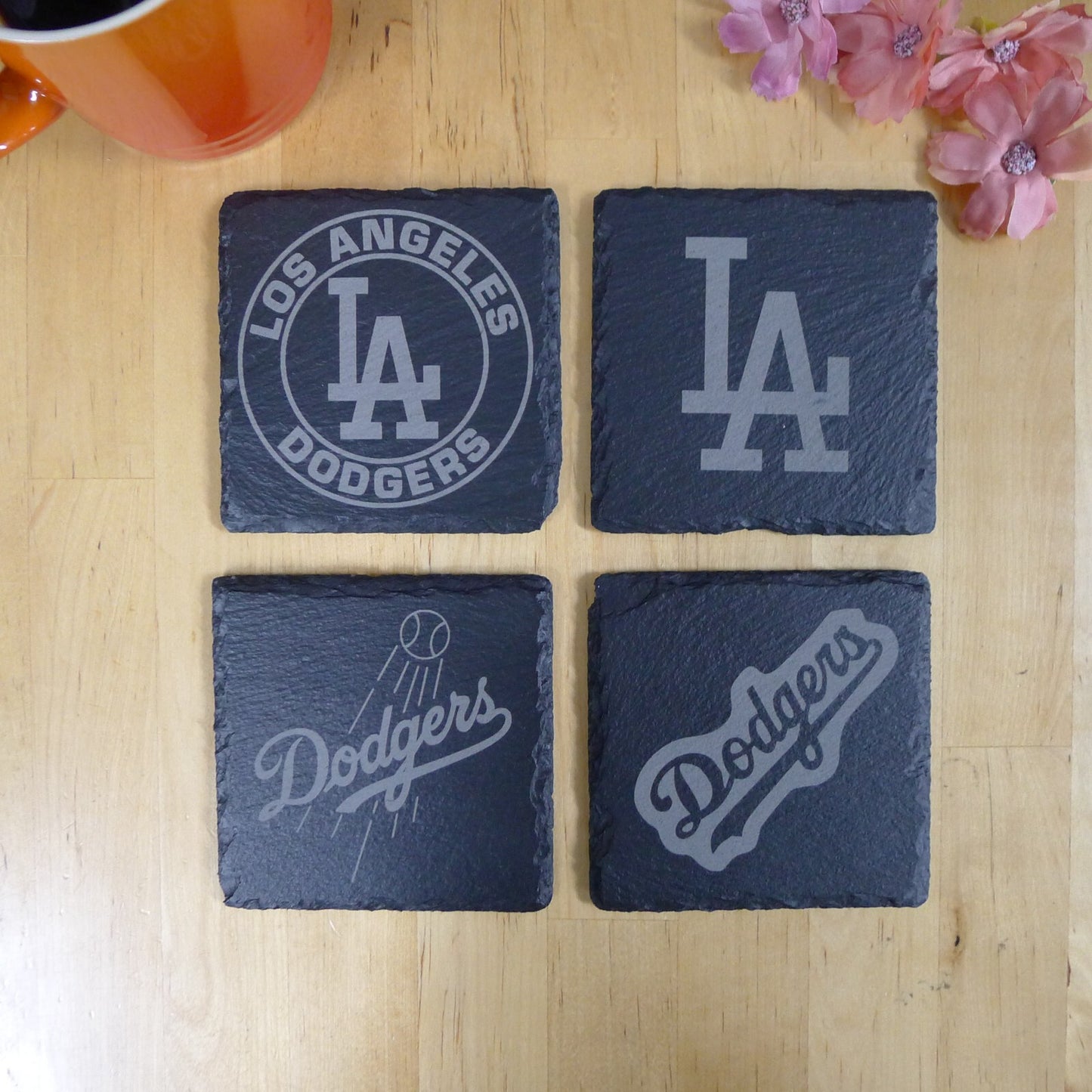 Los Angeles LA Dodgers Coaster Set MLB Brand New Laser Engraved Stone Hand Made