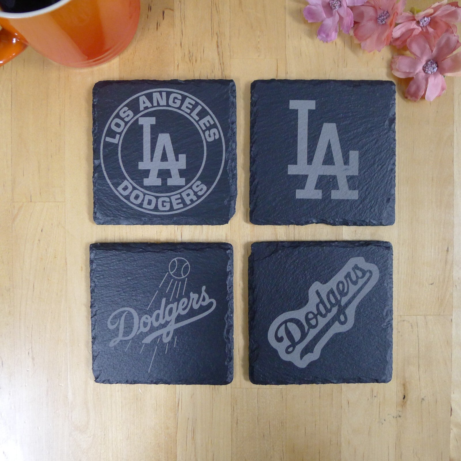 Los Angeles LA Dodgers Coaster Set MLB Brand New Laser Engraved Stone Hand Made