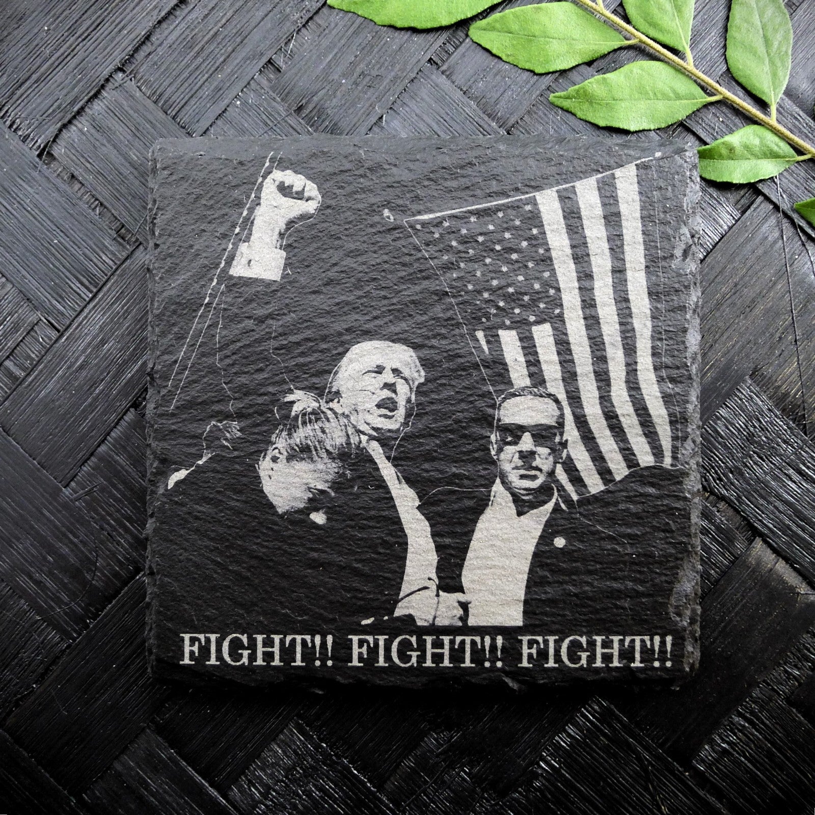 Trump Trump 2024 FIGHT FIGHT FIGHT Slate Coaster Patriotic Home Decor MAGA 