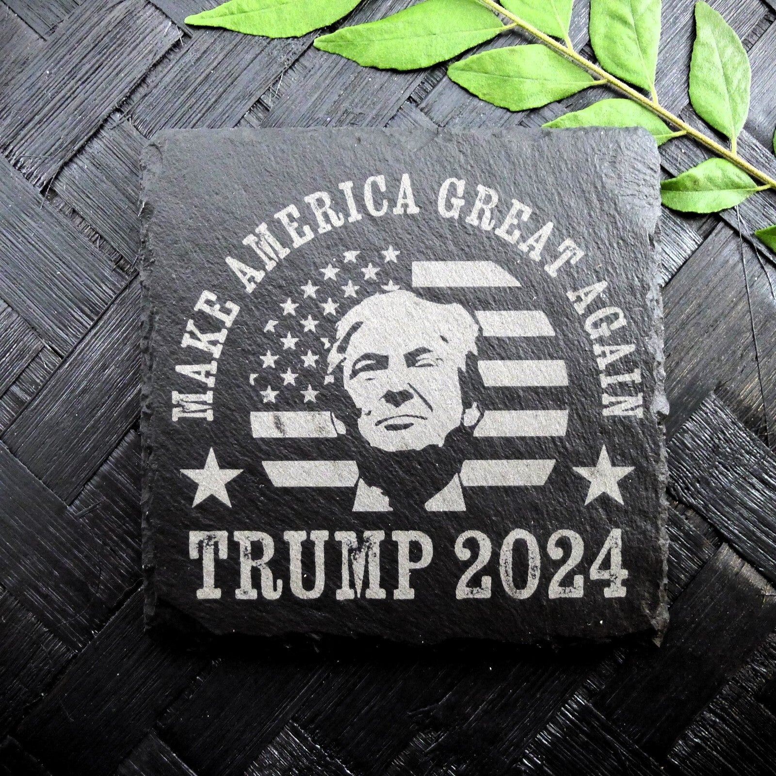 Trump 2024 MAKE AMERICA GREAT Slate Coaster Patriotic Home Decor MAGA 